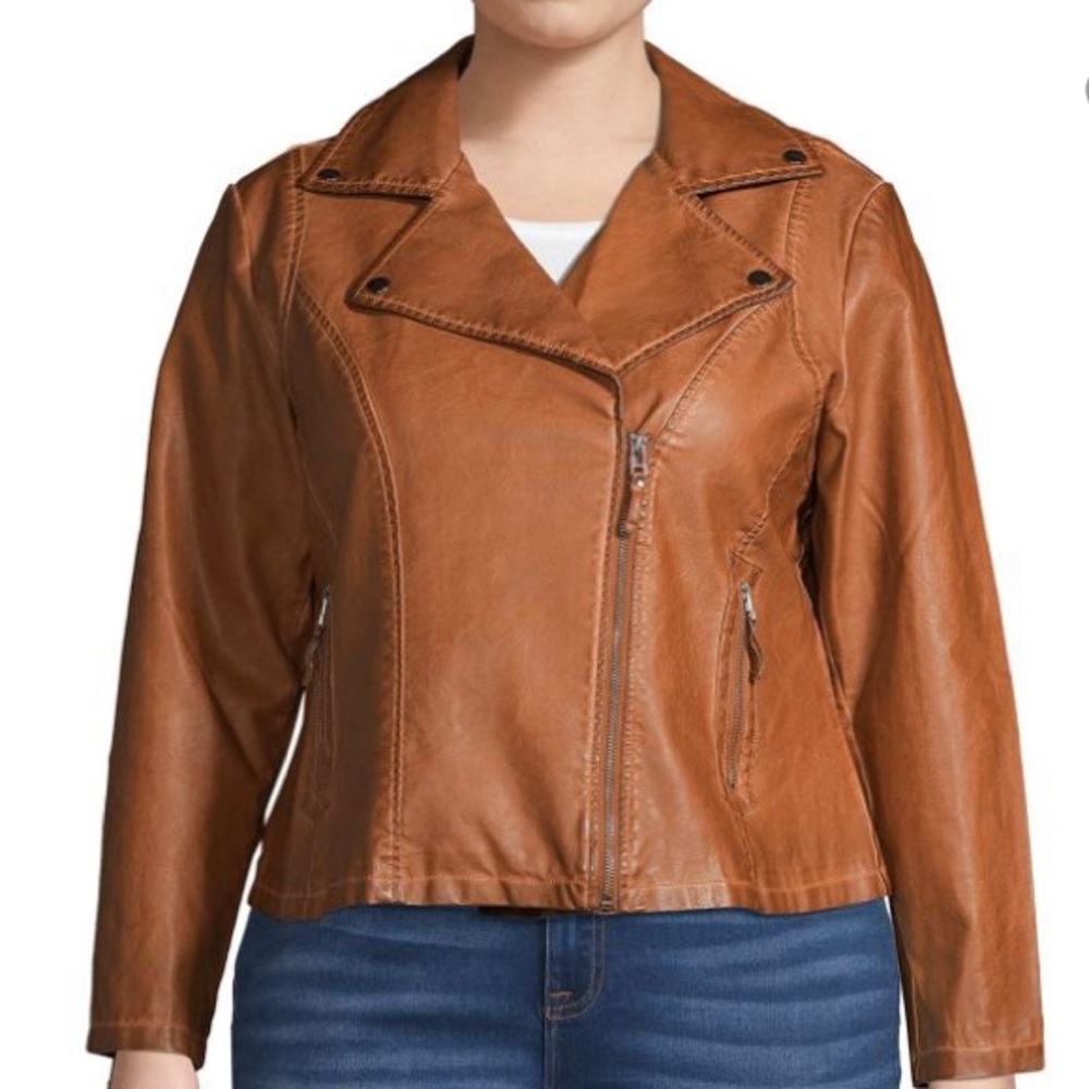 Max Studio Vegan Leather Moto Jacket | Color: Cognac | Size: 2X